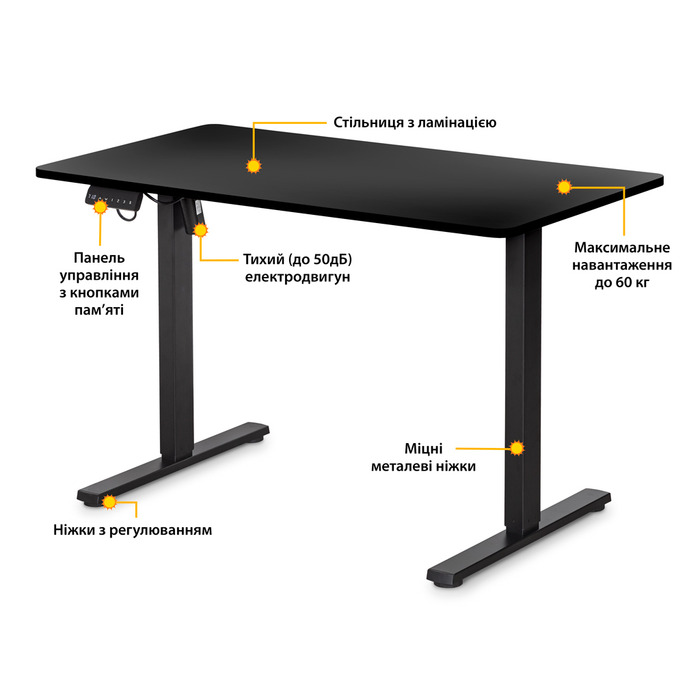 Стіл Mealux PowerDesk Lite Black з електрорегулюванням висоти (арт. EVO-201 Lite B/B)