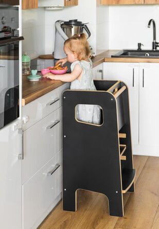 Дитячий навчальний стільчик Монтессорі з перекладиною – білий кухонний помічник, підставка для малюків, безпечна та надійна, з фіксатором, регульована висота, улюблець батьків, сучасний та стійкий Model 4 - Білий (Model 4 - Чорний)