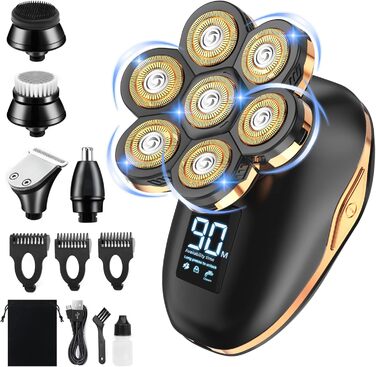 Електробритва Bald Shaver Men 7D, CHLANT 5 в 1 Електрична бритва USB, Волога/Суха, LED дисплей, HM1688