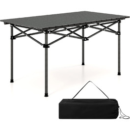 Складний стіл для кемпінгу COSTWAY, розкладний стіл з рулонною стільницею, розкладний стіл Садовий стіл з алюмінієвою стільницею на 4 особи, включаючи сумку для перенесення, 95 x 55 x 50 см, чорний