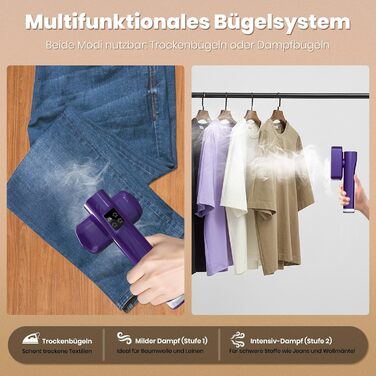 Портативний паровий випрямляч для подорожей 2-в-1, швидкий нагрів за 15 секунд (фіолетовий)