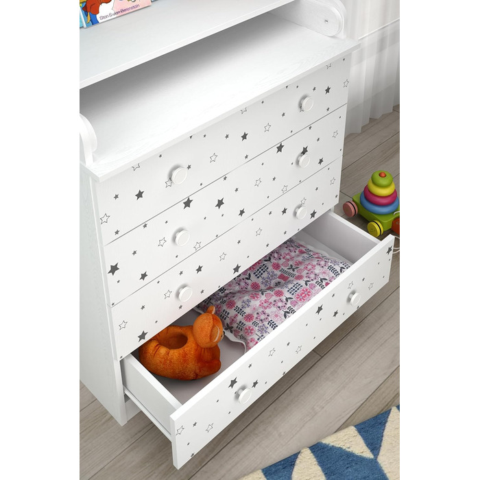 Комод для переодягання Shefa Kids Wickelkommode 800 білий - якісний комод з пеленальним столиком для дитячої кімнати (Sternenlicht)