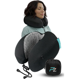 Подушка для шиї FLOWZOOM Comfy для літака та авто - регульована подушка з піною з пам'яті з гнучкими кнопками для 360° підтримки, дихаючий, пральний чохол - з сумкою - Чорний (Dream - Classic - Чорний)