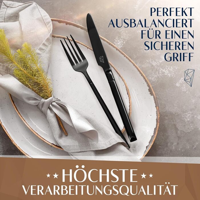 Главор Стеллар - 30 шт. Чорний набір столових приборів з нержавіючої сталі на 6 осіб, можна мити в посудомийній машині