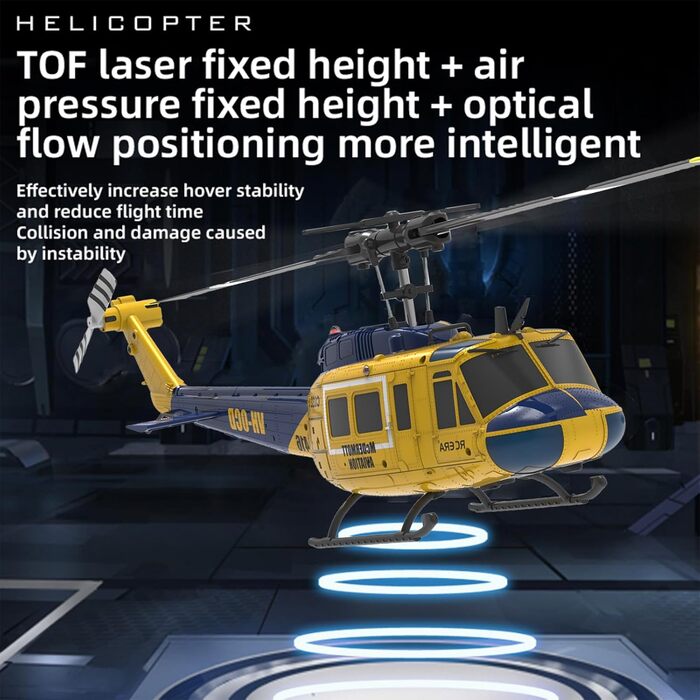 RC Гелікоптер ERA C032 UH-1 Huey, 1/48, 2.4G 6CH, Стабілізатор, Утримання висоти, 3D Дрон (Жовтий)