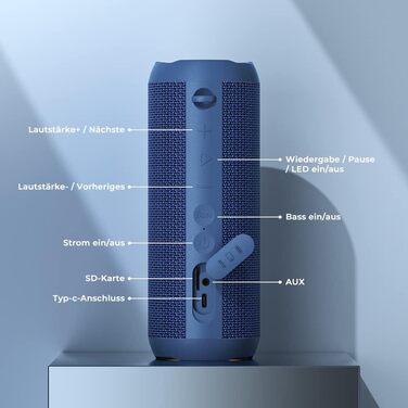 Bluetooth Портативна Колонка RIENOK з підсвічуванням, IPX7, Бас, 3600 mAh, Синій