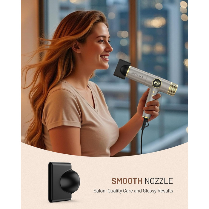 Іонічний дорожній фен HITTIONA 3 в 1 з диффузором, золото: швидке сушіння, подвійна напруга (100-240V), низький рівень шуму