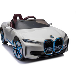 Дитячий електромобіль BMW i4, ліцензія, 12V7A, 2 мотори, керування, MP3, шкіряне сидіння, EVA, білий