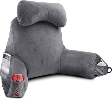 Подушка для сидіння в ліжку для дорослих, з меморі-піною, 63,5 см, зйомний валик для шиї, знімна та пральна наволочка, подушка для спини з подовженими підлокітниками