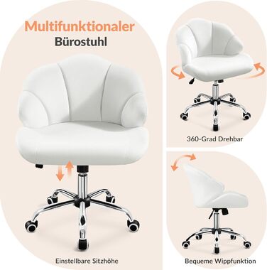 Крісло Yaheetech для дому та офісу: пуф для макіяжу, крісло з регулюванням висоти, обертове, біле, до 136 кг
