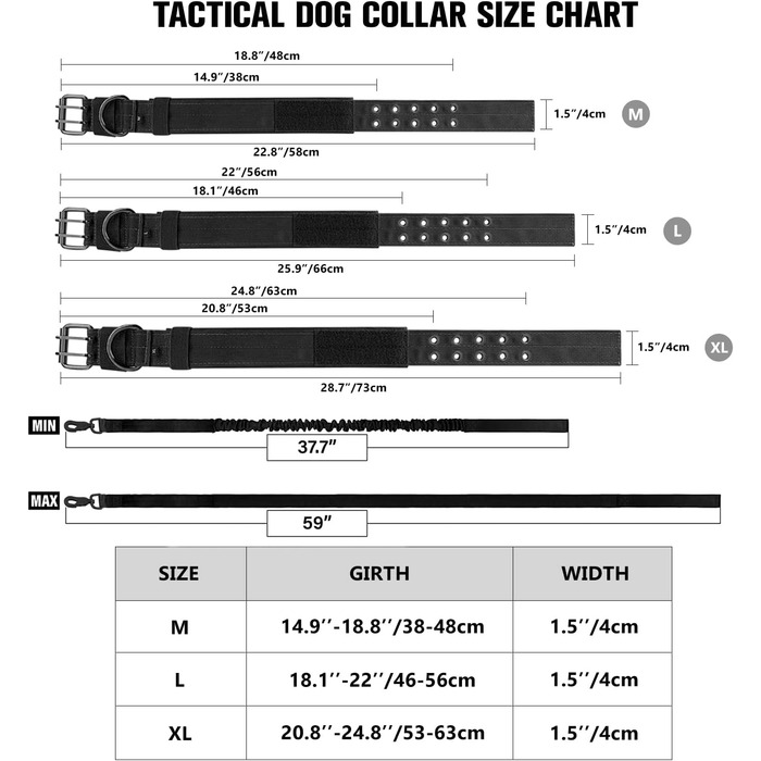 Тактичний нашийник для собак з ручкою управління і повідцем, військовий нашийник нейлоновий нашийник з м'якою підкладкою Регульований нашийник для собак середнього розміру (М, P6-чорний)