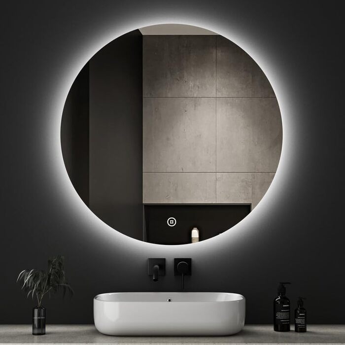 Дзеркало для ванної кімнати Boromal круглої форми 60 см з годинником та підсвічуванням, 3 кольори світла, регулювання яскравості 3000-6500K, 1810LM, LED, сенсорне керування, стилізація Jd