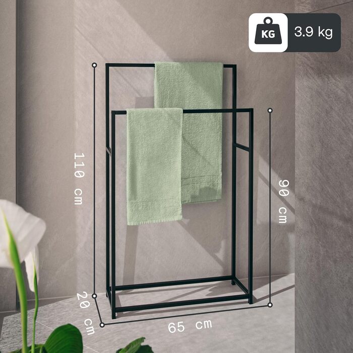 Підставка для рушників Gardeli® чорна, велика, сталева, 65x20x110 см, з покриттям з порошкової емалі