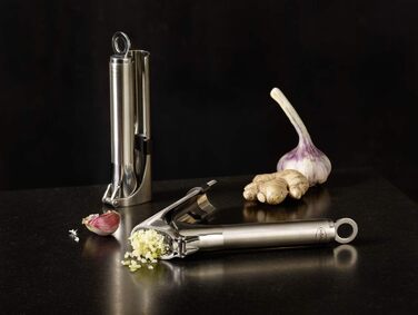 Прес для часнику та імбиру RÖSLE, професійна якість, нержавіюча сталь 18/10, з розкладним ситом, для посудомийної машини, сріблястий