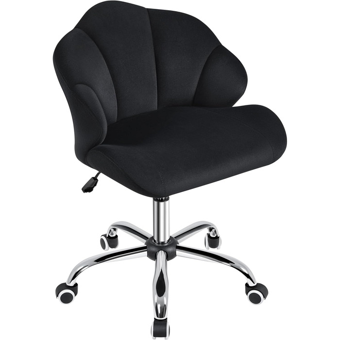 Крісло для дому та офісу Yaheetech, крісло для макіяжу, регульоване по висоті, поворотне, офісне крісло у формі мушлі з роликами, велюрове крісло, до 136 кг, білий (чорний)