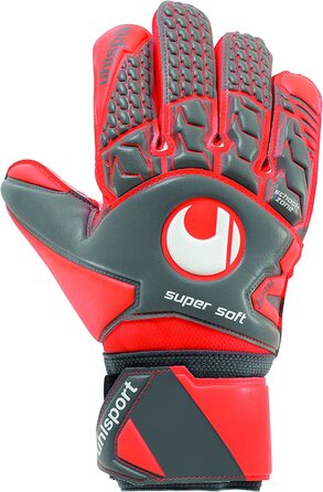 Воротарські рукавички uhlsport Aerored-Supersoft-розміри 6 - рукавички для воротарів з внутрішньої сторони, розроблені професіоналами-оптимальний захоплення і довговічність-Темно-сірий / флюоро-червоний (7, темно-сірий / флюоро-червоний / білий)