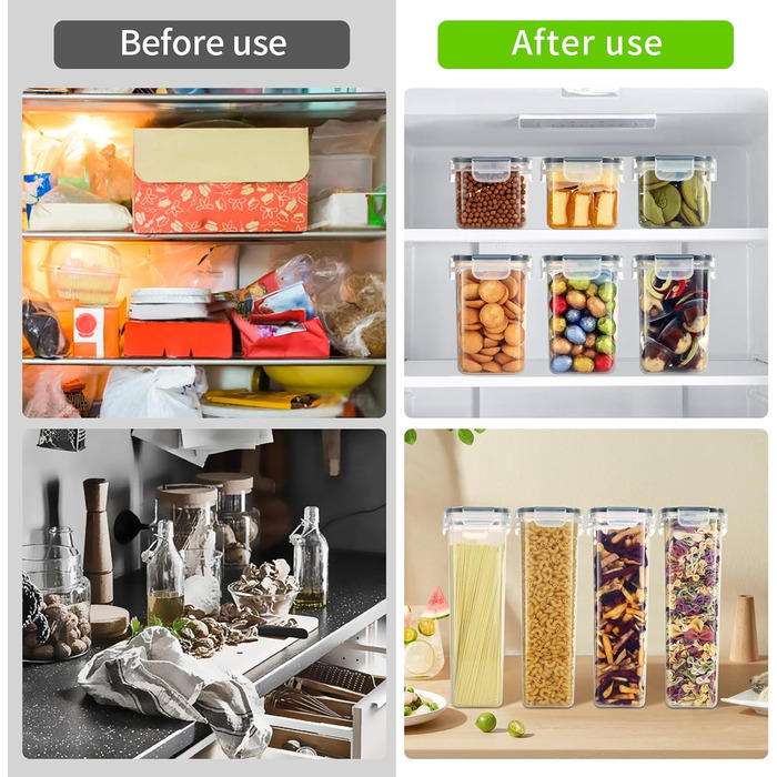 Набір контейнерів для зберігання продуктів 36 шт. з універсальною кришкою – 1 кришка для всіх 5 розмірів, герметичні та BPA-free, прозорі контейнери для їжі, з мірною ложкою та етикетками (2,4/2/1,4/0,8/0,5 л)