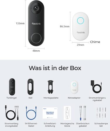 Відеодзвінок Reolink з додзвоном, 5MP Ultra HD, кабельний, Wi-Fi, розпізнавання осіб, 180° широкий кут, 2-сторонній аудіо, віддалений доступ