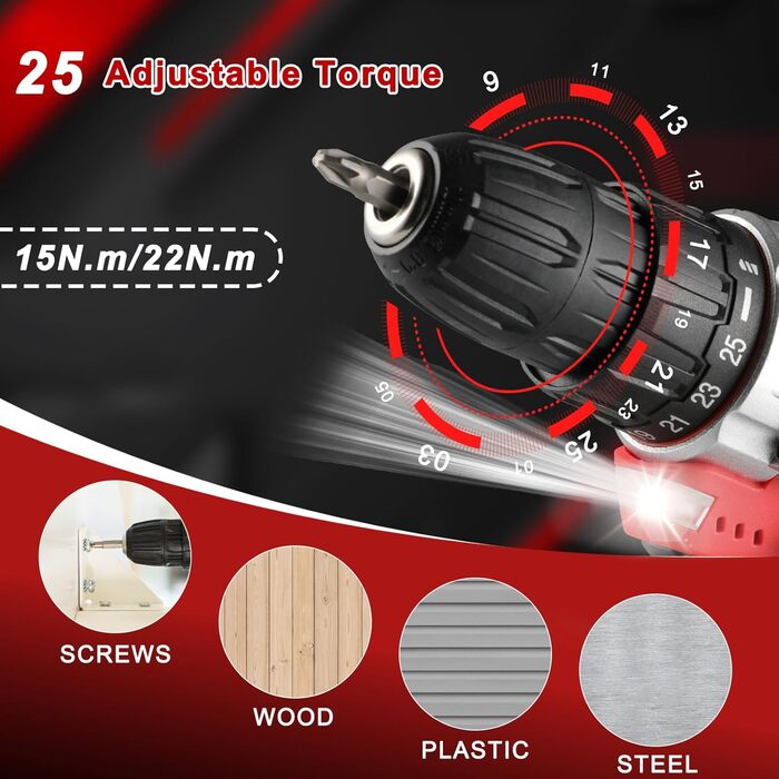 Набір інструментів TLGREEN акумуляторний (138 предметів) з дрилем-шуруповертом 12V, червоний – для ремонту та побутового використання