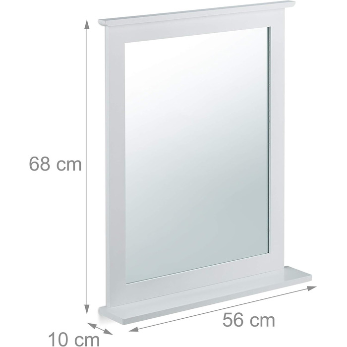 Дзеркало на стіну Relaxdays з поличкою, бамбук, біле, 68x56x10 см