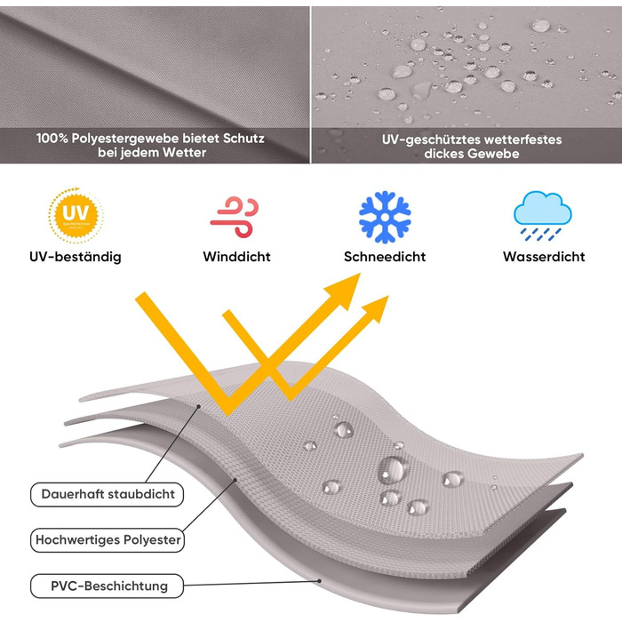 Захисний чохол для парасольки/газонного парасольки, сірий, 260x65 см