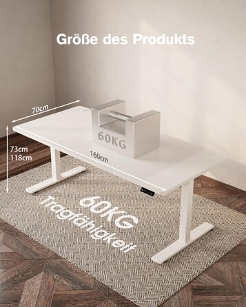 Регульований стіл Devoko з USB-роз'ємом, електричний, 160x70 см, білий