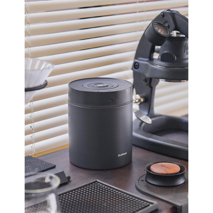 OUTPEAK Neo 2025 Kilo Auto-Vakuum-Kaffeedose: Контейнер для кави з авто-вакуумним насосом, 1,5 л, для 500 г кавових зерен, з кнопкою, з нержавіючої сталі, для бариста, подарунок (великий, матовий чорний)