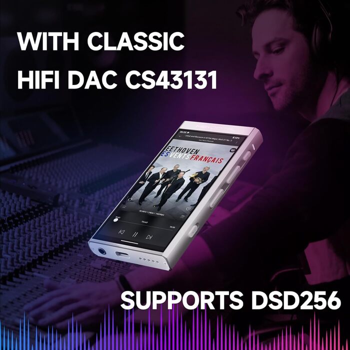 HiBy Digital M300 музичний плеєр з динаміком, Android 13, SD665, Bluetooth, Wi-Fi, FM, дисплей IPS 1280x640, підтримка PCM768k DSD256, 128ГБ+2ТБ пам'яті, чорний