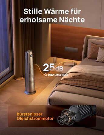 Електричний обігрівач Dreo з термостатом, 2000W, тихий (25dB), з пультом, 12 год таймер, 5 режимів, 3 швидкості, PTC кераміка, сріблястий