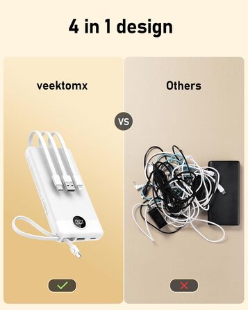 Виходів, LED-дисплей, сумісний з iPhone/Samsung/Xiaomi/Huawei, 10000mAh VEEKTOMX USB C, 5