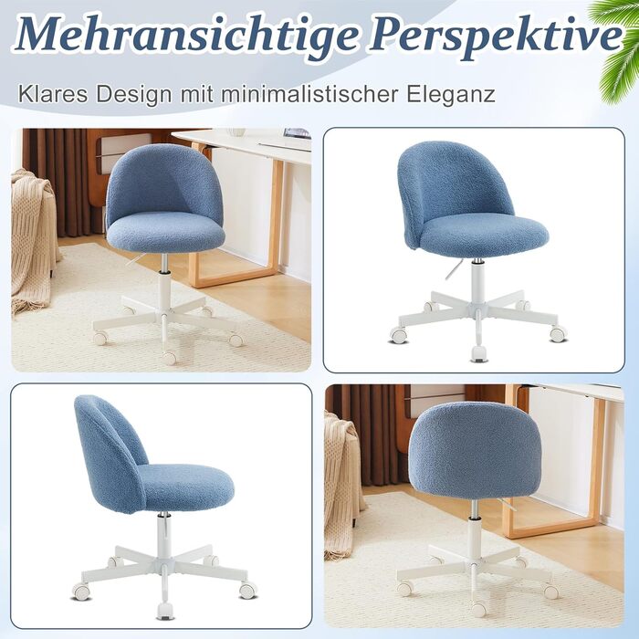 Крісло офісне Bonnlo з регулюванням висоти, для робочого кабінету, спальні, home office, обшите тедді, білий (блакитний)