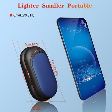 Електричний грієчка для рук, перезаряджається, 2 шт. з акумулятором 6000mAh, USB-кабель, 3 режими нагріву, 20 годин тепла, перезаряджається, для активного відпочинку взимку (чорний, синій)