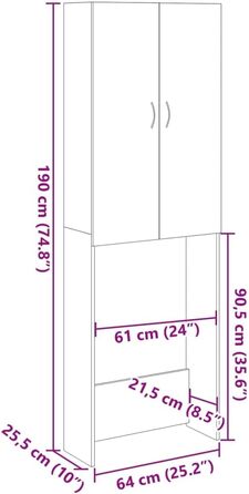 Шафа для пральної машини 2 двері, 3 відділення 64x25.5x190см (Дуб Сонома)