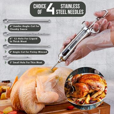 Набір для інжектування м'яса: шприц для маринування, копчення та грилю. Підходить для індички, грудки та грилю. Велика ємність з нержавіючої сталі 57 мл, без витоків та засмічень.