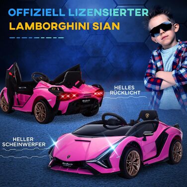 Дитячий електромобіль Lamborghini SIAN 12V з пультом, музикою, світлом, металевий, рожевий, для дітей 37-60 місяців, 108x62x40 см