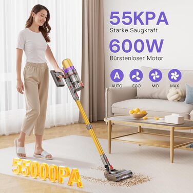 Акумуляторний пилосос V16 600W 55Kpa 80хв з LED-дисплеєм для килимів, шерсті тварин та твердих підлог