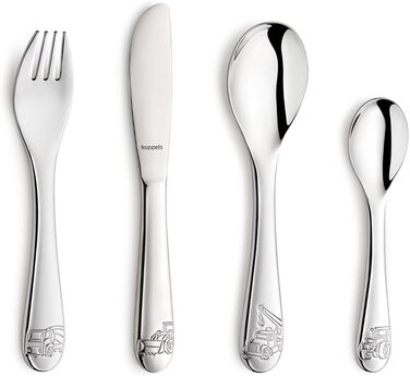 Набір дитячого посуду Kinderbesteck Set 4-teilig з персоналізацією - іменна гравіювання на ніж, виделка, ложка та чайну ложку - ідеальний подарунок на народження, хрещення, день народження