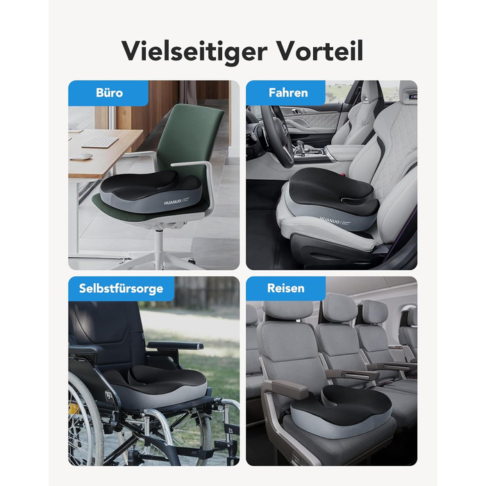 Подушка для офісного крісла HUANUO: велика подушка з піною Memory Foam. Зняття напруги з попереку та куприка. Підходить для офісних крісел, авто та інвалідних візків. Ідеально для тривалого сидіння. Нековзна поверхня.