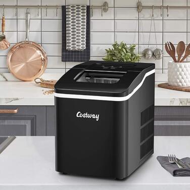 Льодогенератор COSTWAY Ice Cube Machine 12 кг/24 год, включаючи ложку для кубиків льоду, резервуар 1,6 л, 120 Вт, чорний