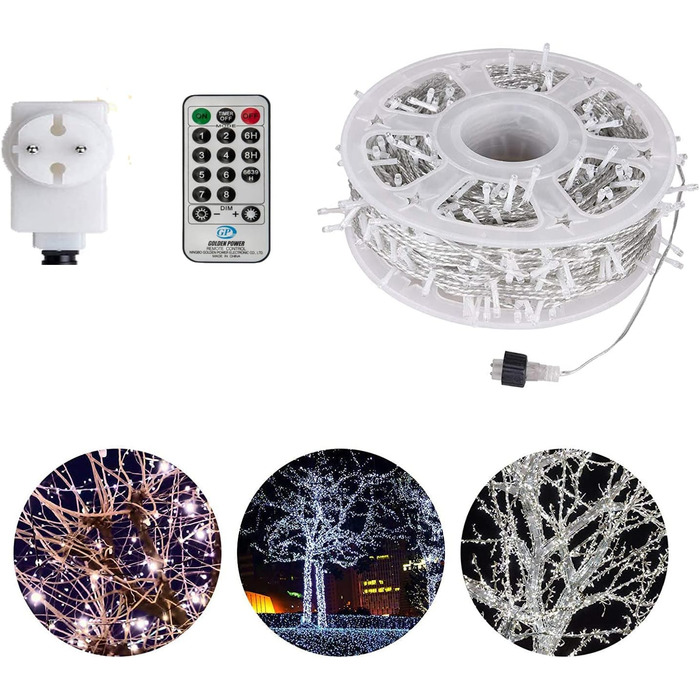 Гірлянда святкова 100м, вологостійка, для дому та саду, з пультом, 8 режимів, біла