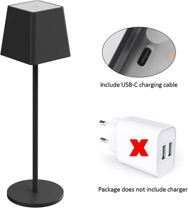 LED акумуляторна настільна лампа K-Bright з регулюванням яскравості, тепле світло, для дому та вулиці, USB-C, 3000K, чорний