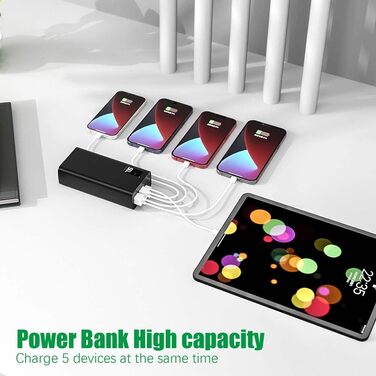 Вт і USB C PD20W, 2 входи, 5 виходів для мобільного телефону, камери, планшета, 50000mAh, QC3.0 22,5