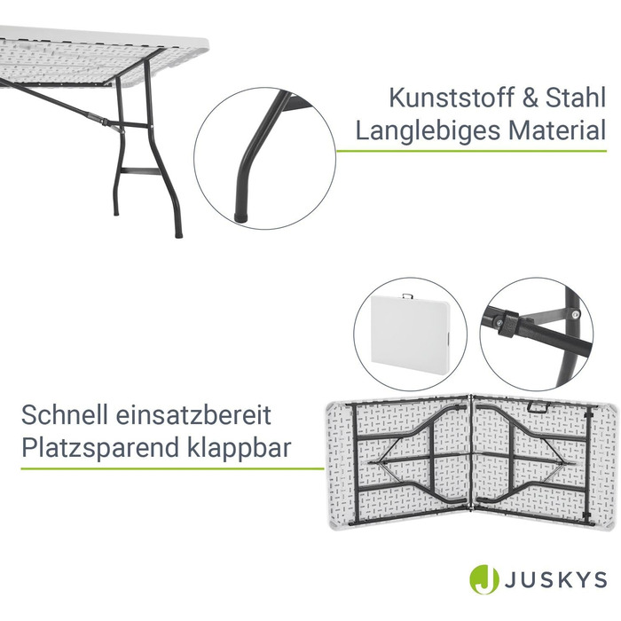 Розкладний стіл Juskys Фуршетний стіл XL складний - великий, з можливістю завантаження до 80 кг - Пластиковий стіл - Кемпінг, сад і вечірка - Стіл для кемпінгу Садовий стіл білий