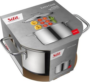 Набір кухонного посуду Silit Extra Cook: каструлі 16/20/24 см з кришками, ковшик 16 см, мірна шкала, широкий зливний край, придатний для миття в посудомийній машині, з нержавіючої сталі Crominox