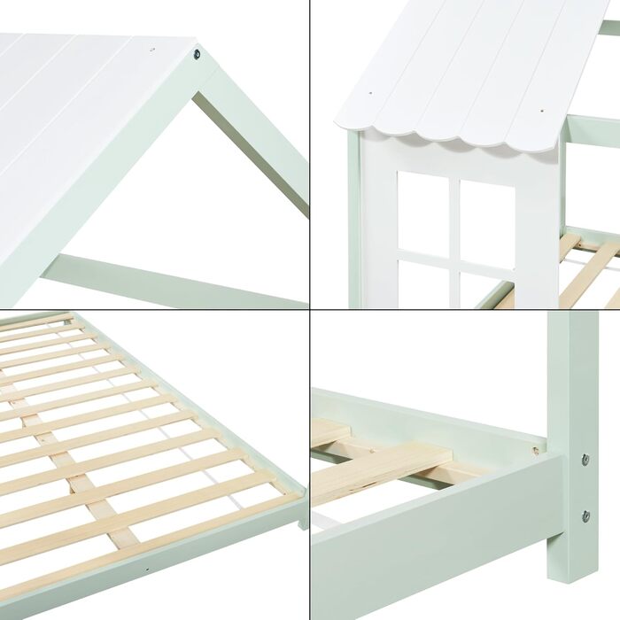 Дитяче ліжко Tostedt: ліжко-будиночок, ліжко для підлітків, ліжко-ігровий будиночок, ліжко з напіввідкритим дизайном Montessori, з масивного дерева (сосна), 120x200 см, рожево-біле