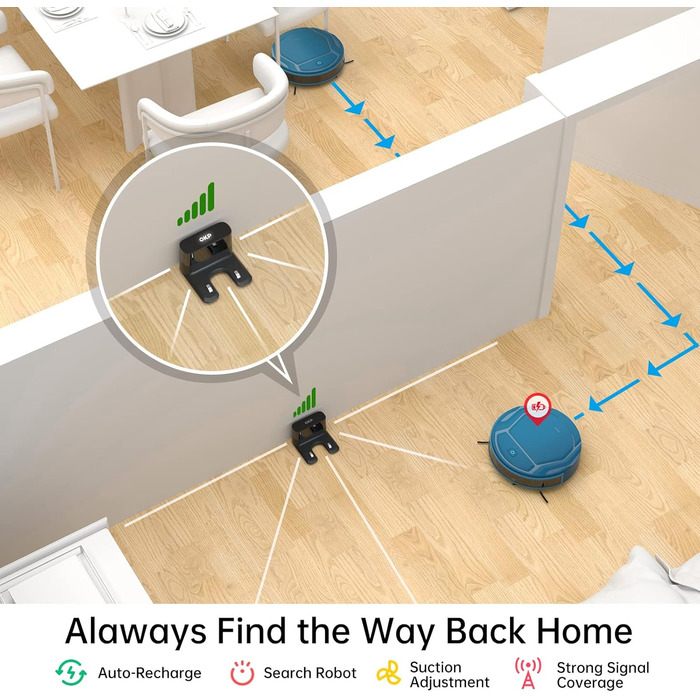 Робот-пилосос OKP 2100Pa з Wi-Fi, суперантивний, керування через додаток та голосовим управлінням Alexa. Тиха робота, ідеально для шерсті тварин, підходить для підлоги та килима. Самостійна зарядка, 100 хвилин роботи.