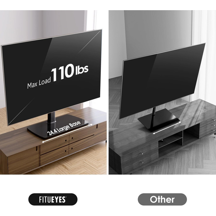 Універсальна підставка для телевізора FITUEYES 43-85'' до 50 кг, сумісна з плоскими та вигнутими TV, обертається, регулюється по висоті, VESA 600x400