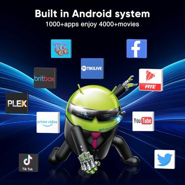 Портативний проєктор Mini Beamer з Android TV, автотрапецеїдна корекція, підтримка 4K 1080P, Bluetooth WiFi6, 160ANSI. Підходить для телефону, TV Stick, ноутбука, кінотеатру вдома та на вулиці.