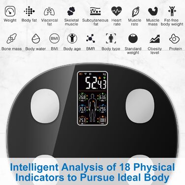 INSMART Розумні ваги для аналізу складу тіла, цифрові ваги з Bluetooth і додатком, вимірювання ваги, ІМТ, жиру, м’язової маси, води, пульсу, білка, BMR, 18 показників