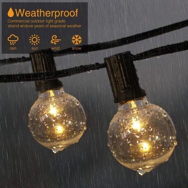 Сонячна гірлянда для вулиці Litogo з 25+2 лампочками G40, 8 режимів, диммування, пульт ДУ, тепле світло, для балкона, саду, тераси (UK Plug)